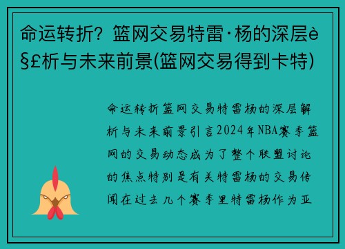 命运转折？篮网交易特雷·杨的深层解析与未来前景(篮网交易得到卡特)