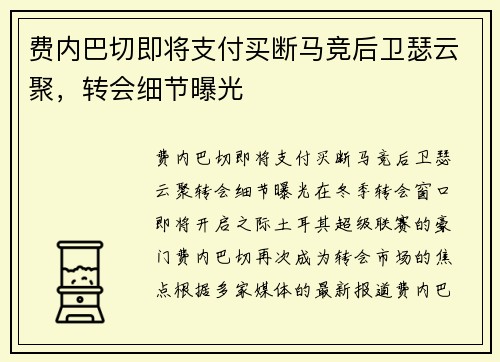 费内巴切即将支付买断马竞后卫瑟云聚，转会细节曝光