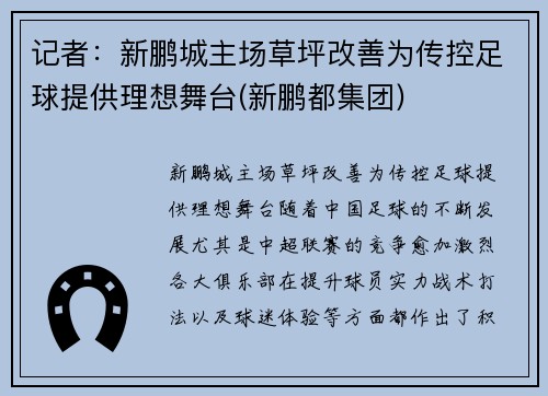 记者：新鹏城主场草坪改善为传控足球提供理想舞台(新鹏都集团)