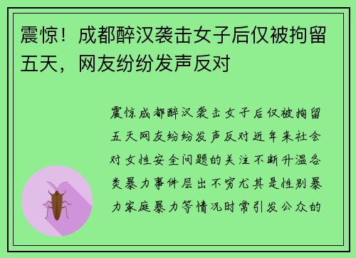 震惊！成都醉汉袭击女子后仅被拘留五天，网友纷纷发声反对