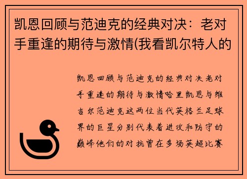 凯恩回顾与范迪克的经典对决：老对手重逢的期待与激情(我看凯尔特人的那个范迪克以后绝对是顶级)