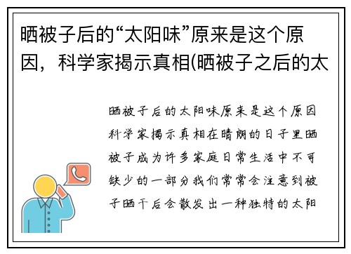 晒被子后的“太阳味”原来是这个原因，科学家揭示真相(晒被子之后的太阳味道)