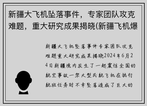 新疆大飞机坠落事件，专家团队攻克难题，重大研究成果揭晓(新疆飞机爆炸事件)
