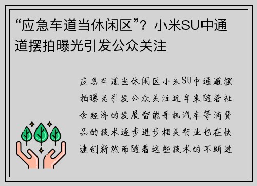 “应急车道当休闲区”？小米SU中通道摆拍曝光引发公众关注
